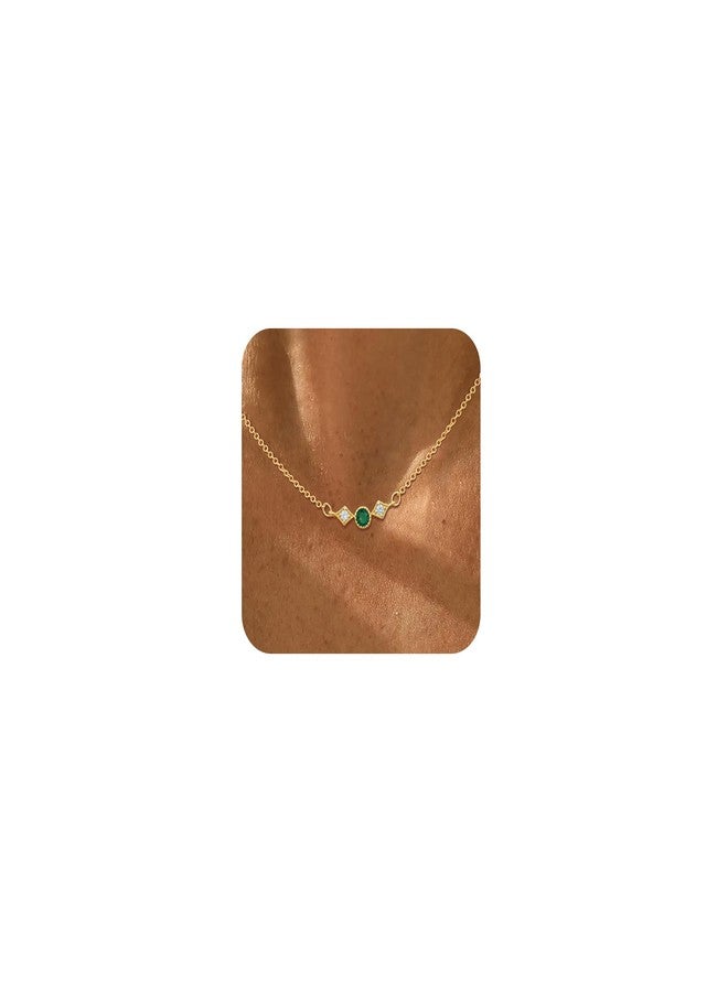 MFRYK Gold Necklace For Women,14K Gold Plated Emerald May Birthstone Necklaces for Women,Dainty Blue Green Pink Purple Cubic Zirconia Diamond Gemstone Choker Necklace,Mothers Birthday Jewelry Gift - Image 1